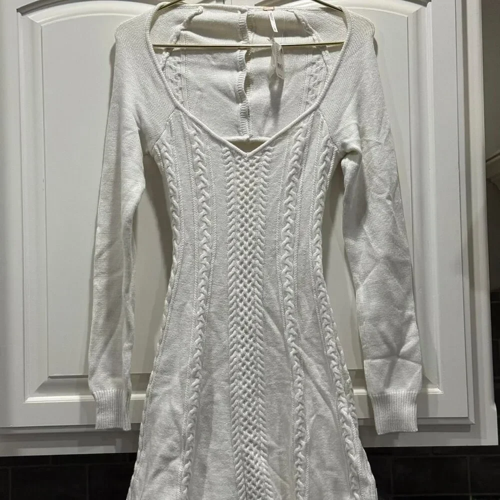 Free-people Women's White Dress Cream Sweater/Skater Sz Small NWT - Picture 3 of 5